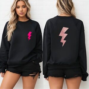 Leopard Lightning Sweatshirt – Black Pullover with Neon Pink & Animal Print Bolt